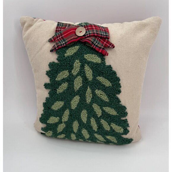 Christmas Tree & Wreath Decorative Throw Pillows Set Of 2 16"x16" Mud Pie Cotton - Picture 3 of 9